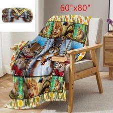 60"x80" Squirrel Throw Blanket Animal Print Blanket Soft Blanket for Coach Bed
