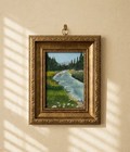 Framed River Landscape Acrylic Painting