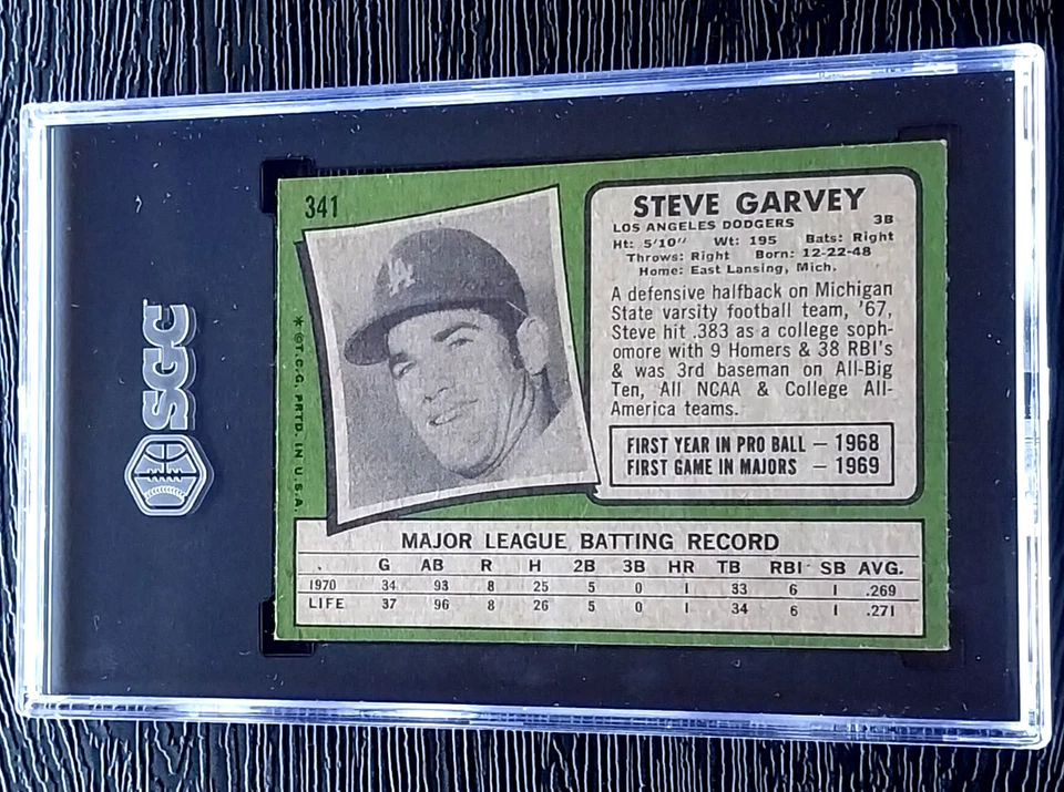 Tarjeta de béisbol 1971 Topps Steve Garvey novato #341 *increíble* SGC 7,5 casi como nueva+ Foto 4 de 4