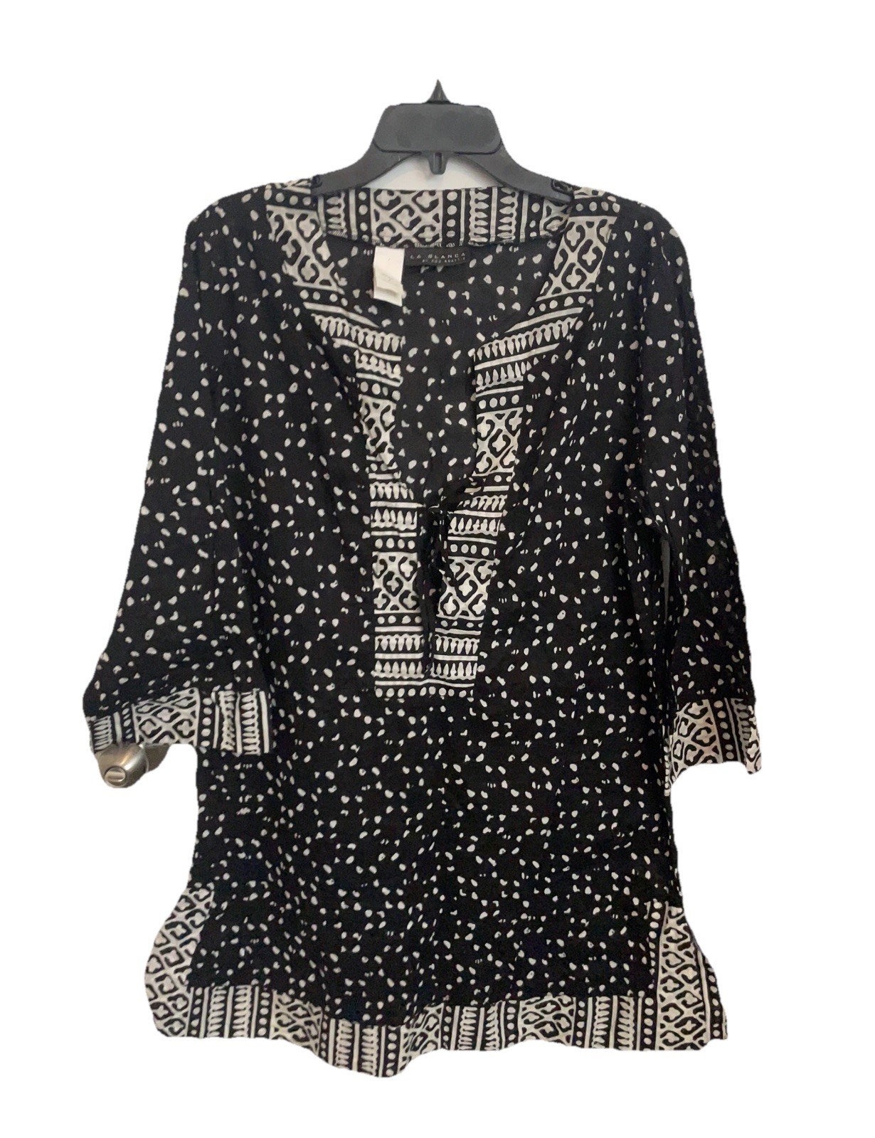 La Blanca Womens Swimsuit Cover Up Kimono Black White Size L