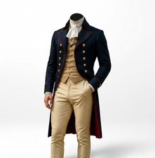 Men's Navy Blue Wool Regency Tailcoat Victorian Wedding Outfit Men's Vintage