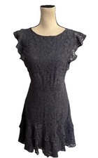 LOFT Lace Dress Navy Blue Ruffle Bottom Lined Flutter Sleeve NWT Size 6