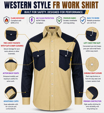 Flame Resistant Work Shirt FRC - 88/12 Cotton blend, 7 oz, Western Style 2-tone