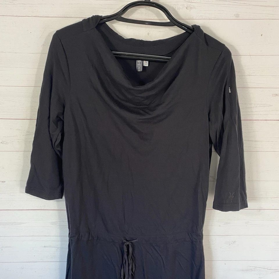 Ibex Womens Hooded Merino Wool Dress Sz Large Black 3/4 Sleeve Cowl Neck - Image 2 of 4