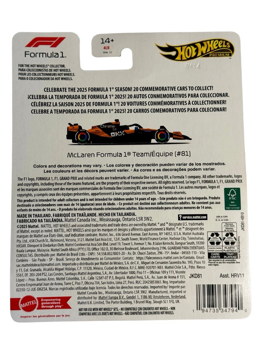 Hot Wheels Premium 2025 F1 McLaren McL39 Oscar Piastri #81 JKD81