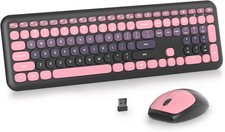 Black Pink Retro Wireless Keyboard Mouse, 104-Key Round Typewriter Style 80s/90s