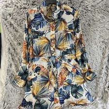 CHICO'S 2 US 12/14 Tropical Vacation 100 Linen Utility Jacket Mid Length Resort