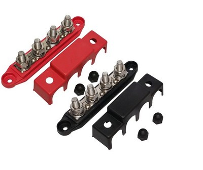 (Red & Black) 3/8'' 4 Stud Bus BAR Power Distribution Block - Made in The USA ...