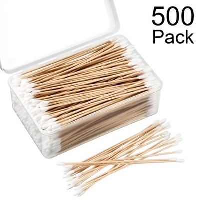 500 Pcs 6 Inch Long Cotton Swabs Wooden Handle Paper Storage Box Q Tips