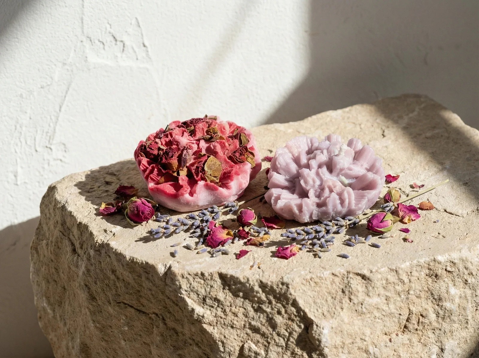 Bougie rose et lavande sérénité pour un rituel bien-être et relaxation le soir