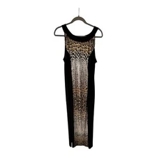 AB Studio NWT Sleeveless Maxi Dress XL Black Animal Print Front Solid Back $60