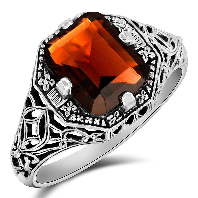 2CT  Fire Garnet 925 Sterling Silver Filigree Look Ring Sz 9 XA3-1