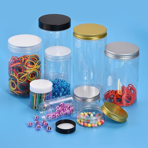 Barattoli di plastica rotondi 10 oz/300 ml con coperchio a vite bianco per conservazione 2 pezzi - Foto 5 di 5