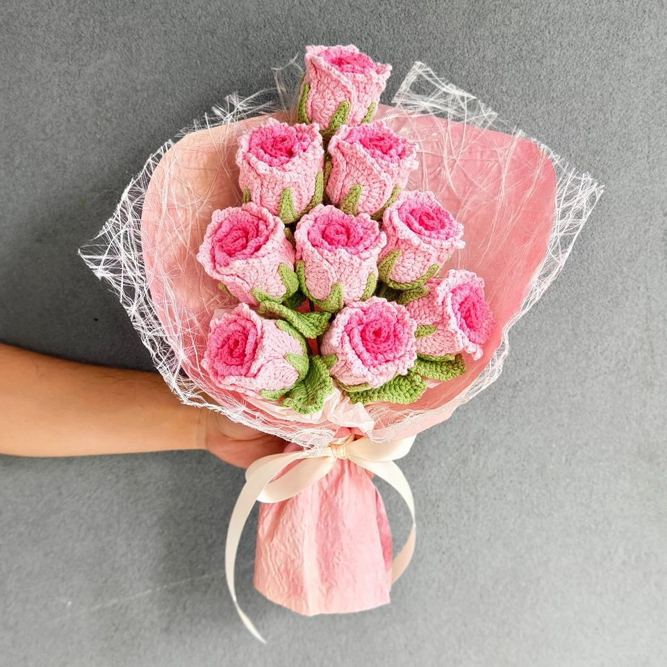 Crochet Rose Bouquet Gift for Her | Handmade Forever Flower Roses for Girlfriend - Image 3 of 4