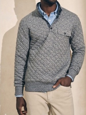 Faherty Epic Quilted Fleece Pullover Mens Size M Gray Carbon Melange Snap Preppy
