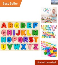 Wooden Alphabet Puzzle for Toddlers 3-5 - 26 Safe, Colorful Blocks for Learning