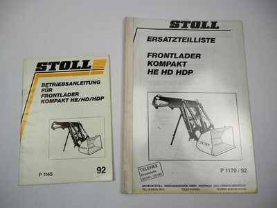 Stoll Front Loader Heavy Duty HE HD HDP Operating Instructions Attachment Parts List 1992