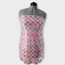 Show Me Your Mumu Sequin Mini Dress Women's XL Strapless Stretch Barbiecore 