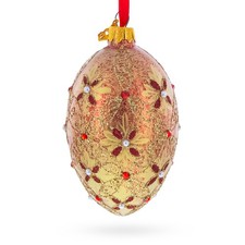 Gilded Bloom  Pearl Lattice Jeweled Glass Egg Ornament 4 Inches
