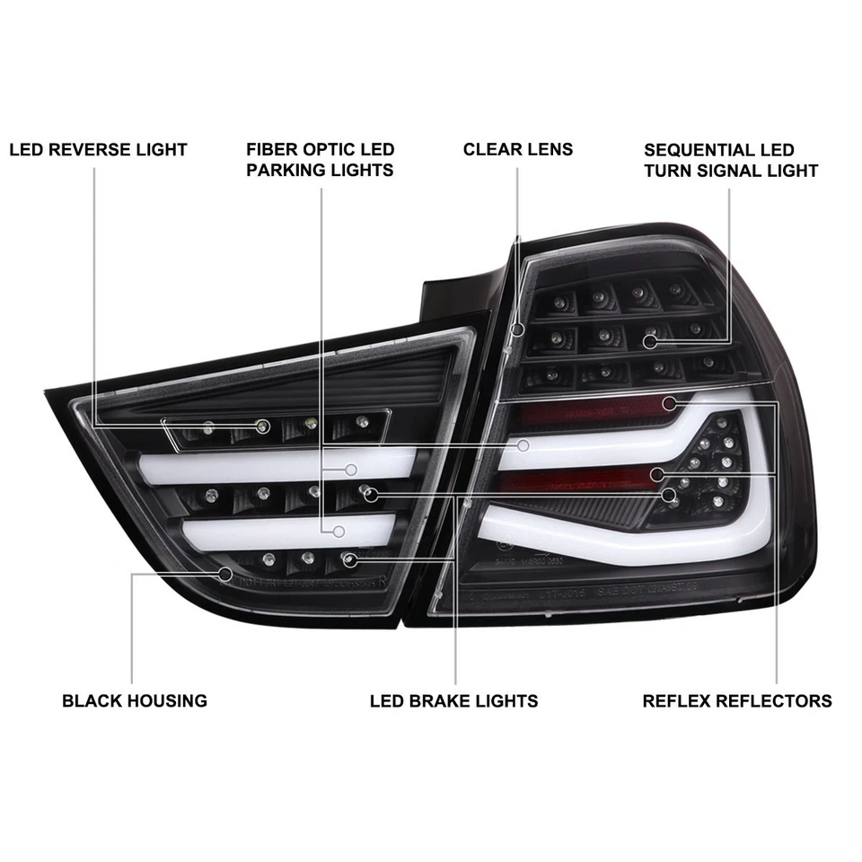 Black Tail Lights Fit 2009-2011 BMW E90 325i 328i 3-Series Sedan Full LED Lamps Foto 4 de 4