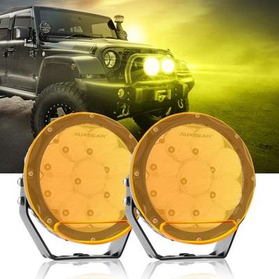 AUXBEAM 7'' Round Spot LED Driving Light Fog Pods + Amber Covers For Jeep Offroad