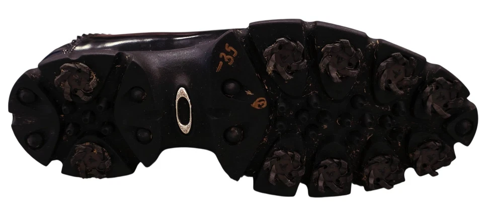Sapatos de golfe masculinos Oakley smoking couro genuíno feitos na Itália preto tamanho 8,5 em excelente estado usado - Imagem 4 de 4