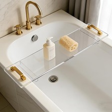 33in Clear Acrylic Bathtub Caddy with Metal Handles, Multifunctional Bath Tub...