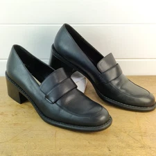 Y2K 90s Victoria Spenser Aileen Women's 7.5 M Black Leather Chunky Heel Loafer 