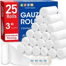 25 Pack Gauze Rolls Bandages 3 In x 4.1 Yds Medical First Aid Wrap Mummy Vet