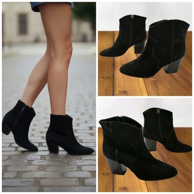 Zara Schwarze Wildleder-Stiefeletten Klobigem Absatz Damen Größe 9.5/40 