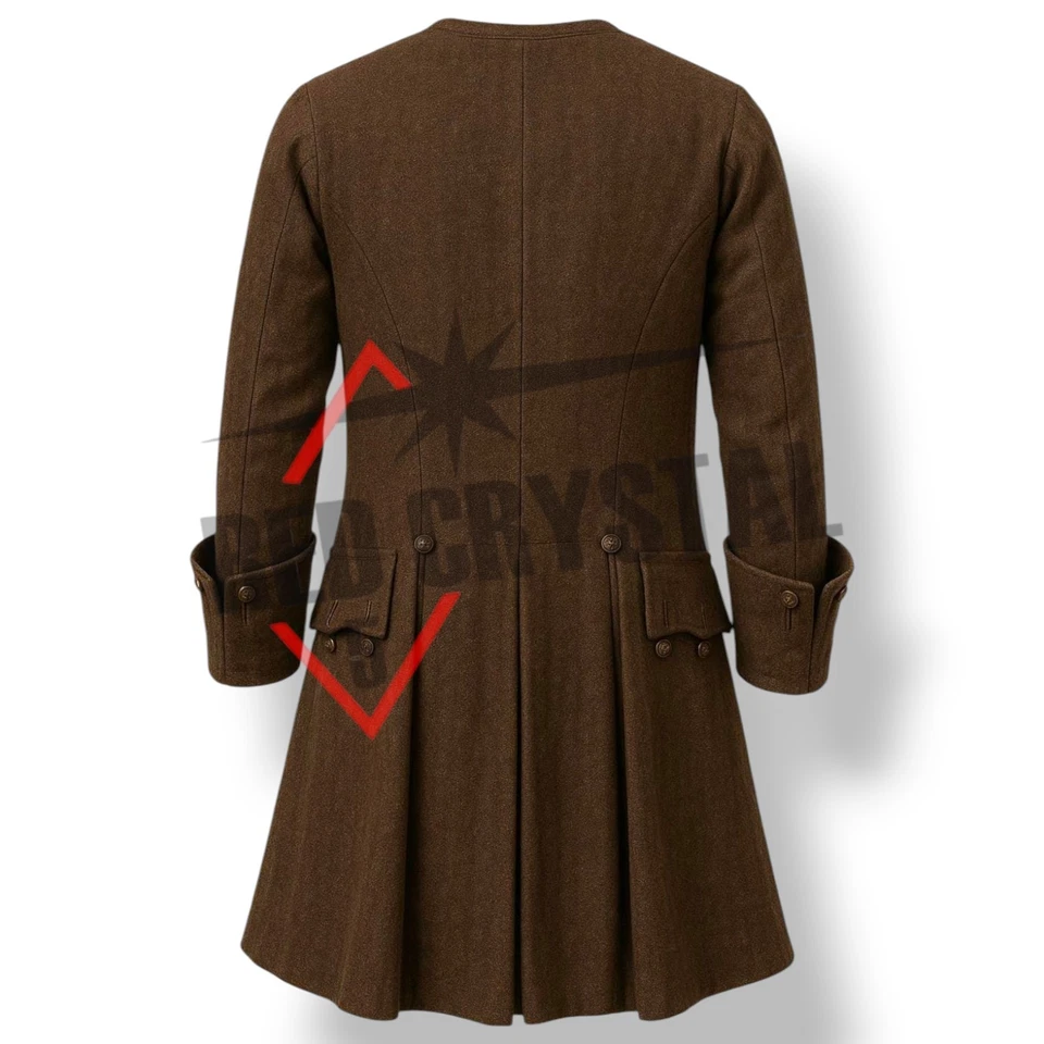 Abrigo de lana marrón del siglo XVIII para hombre, chaqueta colonial vintage | pirata histórico Foto 3 de 4