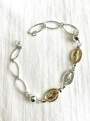 Jungfrau Maria Medaillen Armband in 925 Sterling Silber & 10K Gold laminiert
