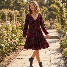 Taylor Sz 2 Dark Red Velvet Burnout Whimsigoth Dark Red Babydoll Fairy Dress