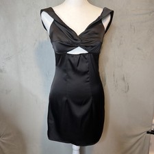 Princess Polly Mini Dress US 2 Black Satin Cut Out Twist Front Party Cocktail