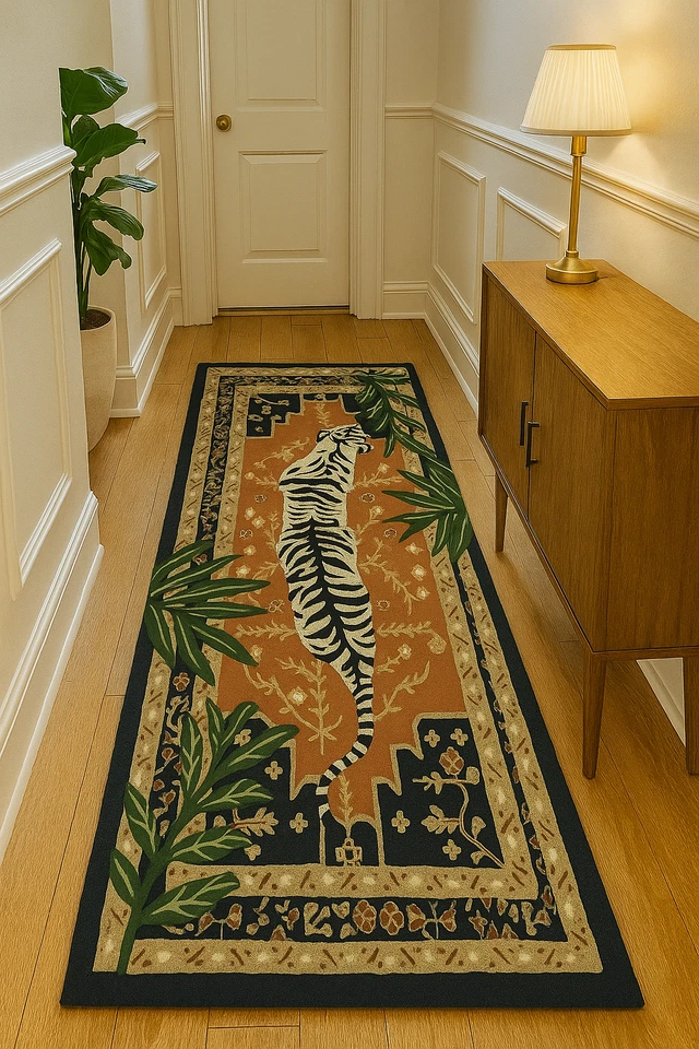 Большой шерстяной ковер тигр 8x10 ручной работы сафари дизайн гостиная - Изображение 3 из 4