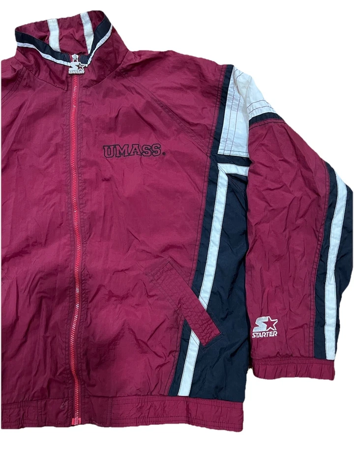 Vintage Starter UMass Minutemen nylon windbreaker jacket in maroon and white - Image 3 of 4