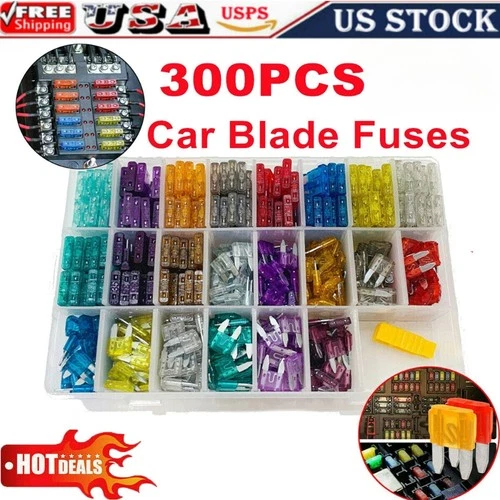 300X Standard Auto Car Blade Fuses Box Assorted Car Van Bike Fuse Set 2A-40A US
