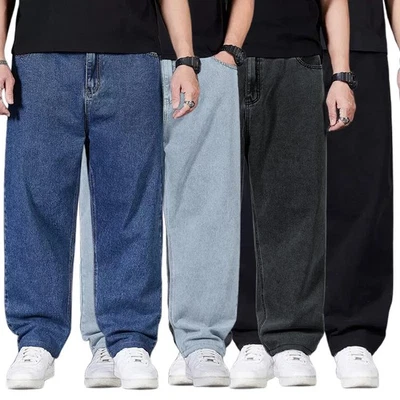 New Baggy Stretch Jeans for Men Straight Leg Loose Fit Denim Pants Available