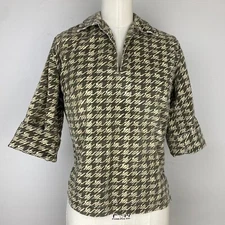 Vintage 1950s Lady Hathaway Printed Corduroy Shirt XS/S Velour Cloth Houndstooth