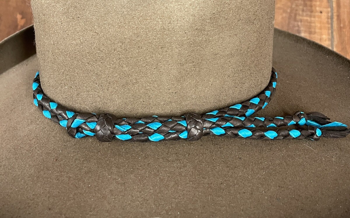3552 Turquoise, Brown And Black Western Style Hat Band, Cowboy Hatband Cowboy Hat Band with Genuine Blue Turquoise – Folks On The Edge main image 4