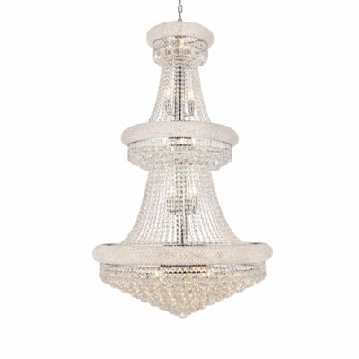 Foyer or Dining Room Large Chandelier with Asfour Crystal Chrome 32 Light 50''