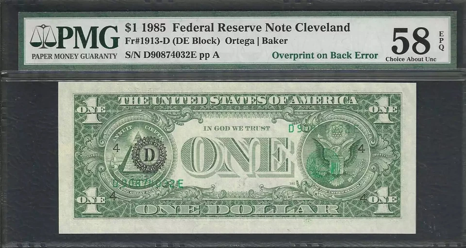 1985 $1 Small Size $1 Federal Reserve Notes 1913-A PMG 58 EPQ - Image 2 of 3