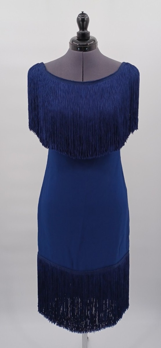 neiman marcus navy blue dress NEW! $243 Neiman Marcus MARCHESA NOTTE Silk Fringed Navy Blue Dress Size 0