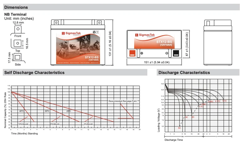 SigmasTek STX12-BS SLA Battery Replacement for Bimota SB8R, SB8RS 996CC 1998-00 - Изображение 3 из 4