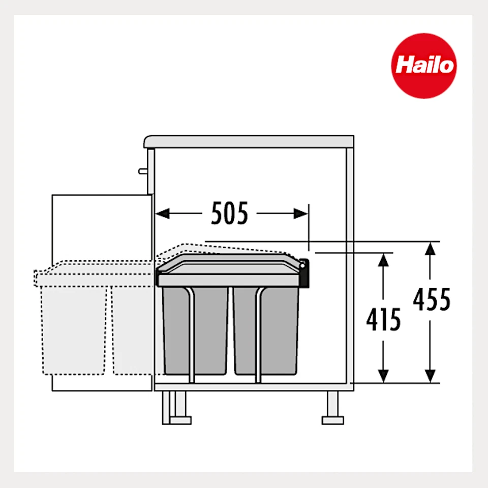 Hailo Abfallsammler 3650101 Einbau-Mülleimer Abfalleimer 2fach Müllbeutel 50x - Bild 3 von 4