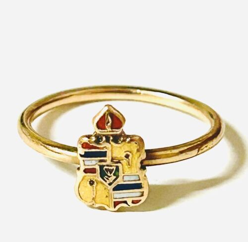 Rare Vintage 14K Gold Pinky Ring - Royal Crest Shield, Enamel Heraldic Design