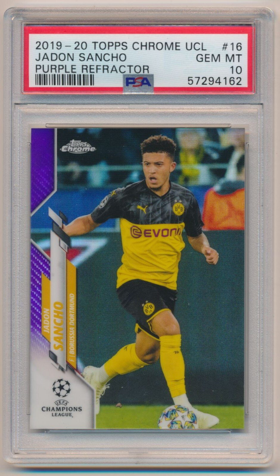 2019 Topps Chrome UCL Jadon Sancho Purple Refractor #16 PSA 10  /250