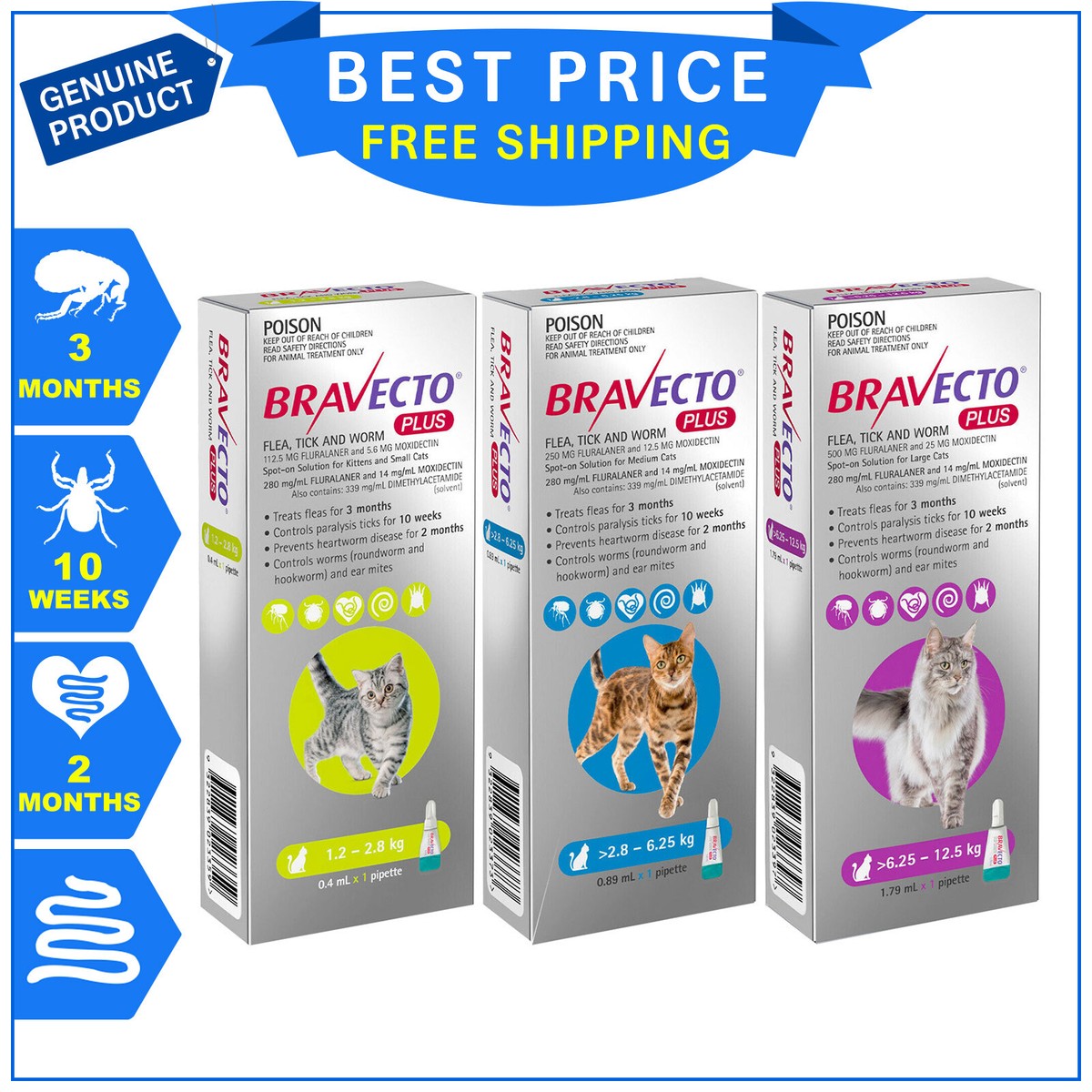 New Bravecto Plus For Cats Months flea tick heartworm worm