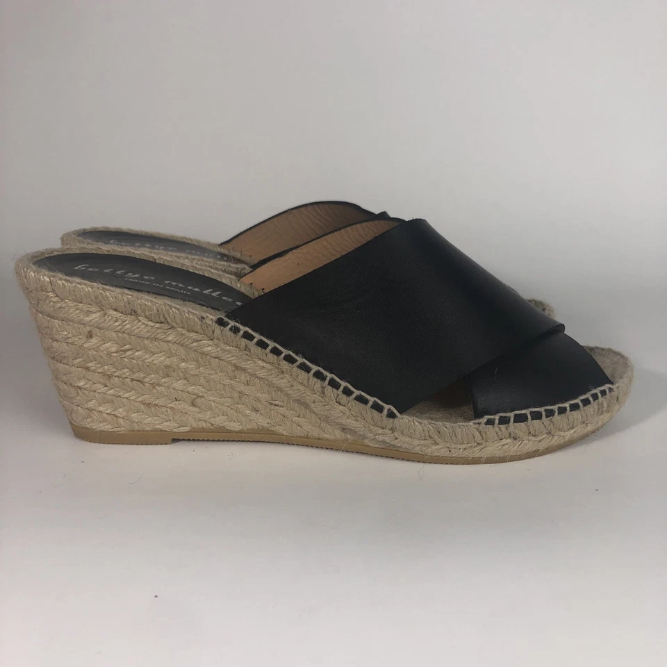 Sandálias Bettye Muller 9 41 Lana couro preto alça cruzada cunha espadrille - Imagem 2 de 4
