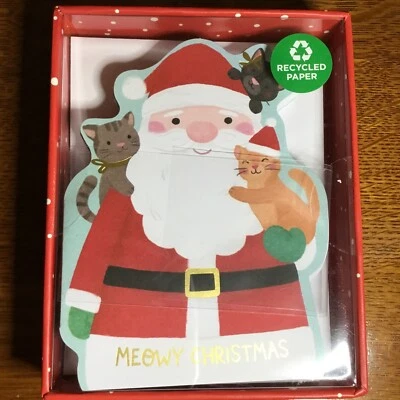 CLEMENTINE PAPER INC Clementine Christmas ‘MEOWY CHRISTMAS’ Greeting Cards! Santa & Kitty Cats! 16 ct